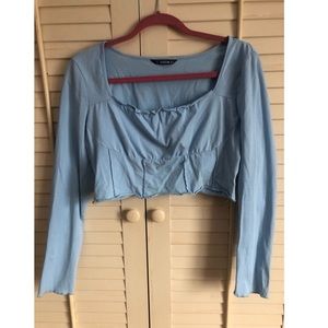 Shein blue cropped milkmaid top